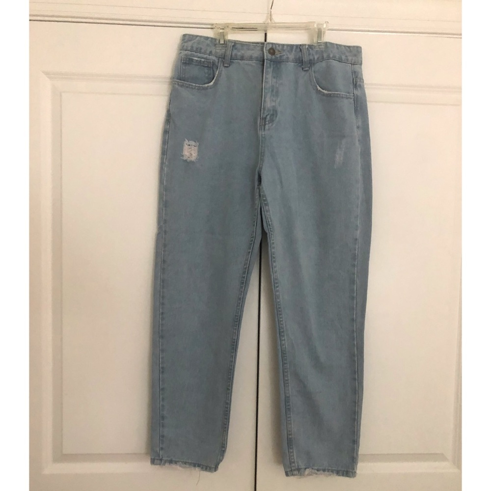 Nasty Gal High-Waisted Distressed Jeans Blue
